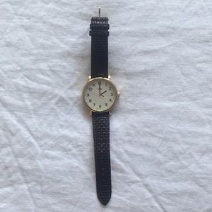 Timex watch, brown leather band